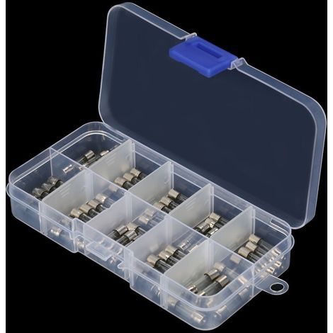 50 pièces 10 valeurs fusible de Tube de verre à soufflage rapide boîte à fusibles à soufflage rapide ensemble assorti 20mm (1/5)