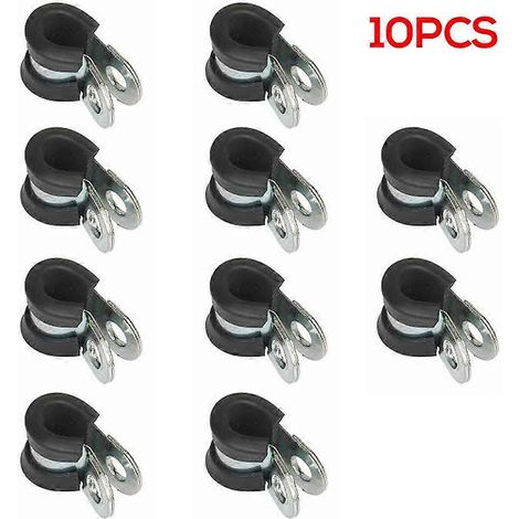 10 colliers de serrage métalliques en P de 8 mm avec revêtement en caoutchouc pour câbles et tuyaux, pour camping-car, freins hydrauliques, conduites de gaz, etc. (1/5)