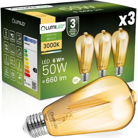 3x LED-Lampe E27 Edison ST64 6W = 50W 660lm 2000K Warmweiß 360° Bernsteinfarbenes Leuchtmittel