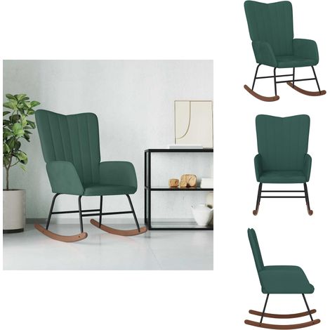 Chaise à bascule Vert foncé Velours - Chaise À Bascule - Fauteuil Relaxant - Chaise Berçante - Mobilier Extérieur - Décoration Intérieure (1/5)