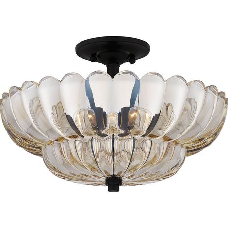 Elstead Quoizel Whitecap Plafonnier traditionnel en verre ambré teinté, marron cacao moucheté, 4 ampoules E14 (1/5)