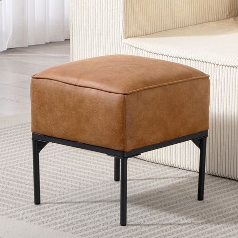 Reposapiés Salón Taburete Bajo Tapizado en PU con Patas de Acero Acolchado Grueso Otomana para Sofá Marrón (1/5)