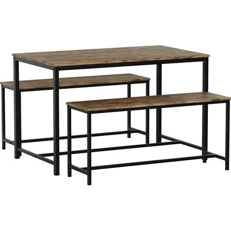 Brooklyn 4 Seater Dining Set Table and Bench Set 3 Piece Kitchen Dining Room, Dark-Wood