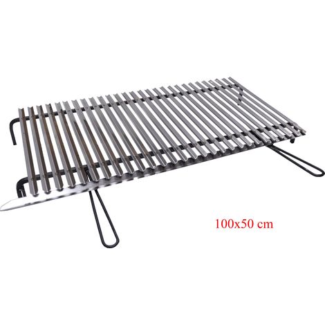 Fonderia Bongiovanni – Grille de barbecue en acier inoxydable AISI 430 – 100x50 cm – Canaux pour récupération des graisses – Cuisson parfaite sur barbecues