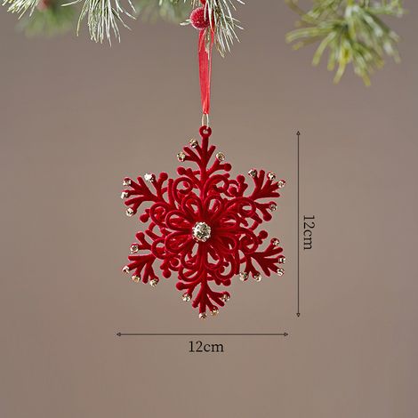 Lot de 2 décorations de sapin de Noël en forme de cerf et de papillon, ornements de sapin de Noël rouges floqués et décorations de vitrine (flocons de neige) (1/4)