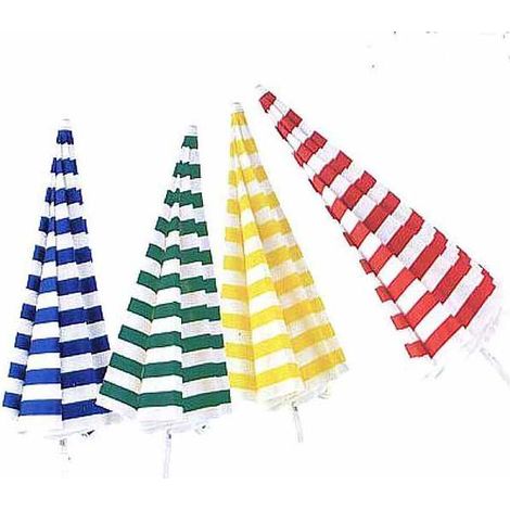 Parasol droit en acier TNT 180 cm – Toile rayée blanche et jaune – Mât Ø 32 mm avec articulation – Sac de transport inclus – Vette