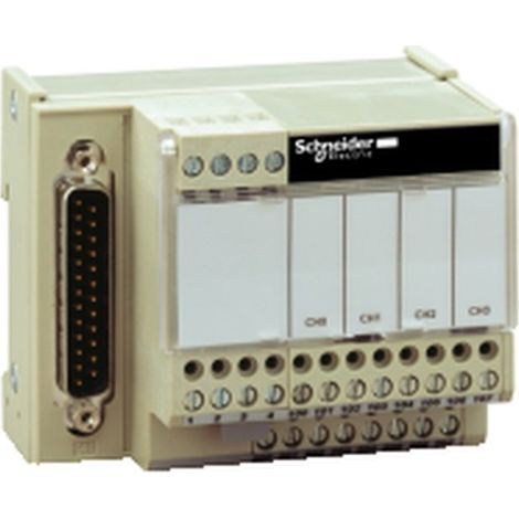 Sub-base de conexión MODICON 4 canales, IP20, fijación por clips y tornillos, 0-60 °C