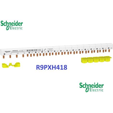 Schneider Electric – Peigne électrique 3P+N 63A – 18 modules 18mm – Installation horizontale pour disjoncteur Resi9 xp – Plastique et cuivre (1/4)