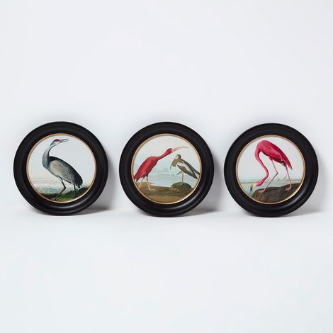 HOMESCAPES Round Birds Wall Art, 27 x 27cm, Set of 3 (1/5)