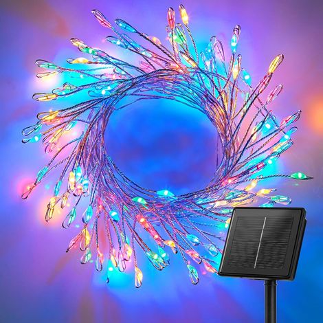 Guirnalda de luces solares, luces decorativas para exteriores con forma de petardos, 3 metros de largo, 100 LED (luz de colores). (1/5)