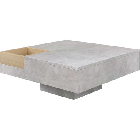 Mesa de centro cuadrada gris efecto hormigón con caja de almacenaje extraíble 72x72x30 cm (1/5)