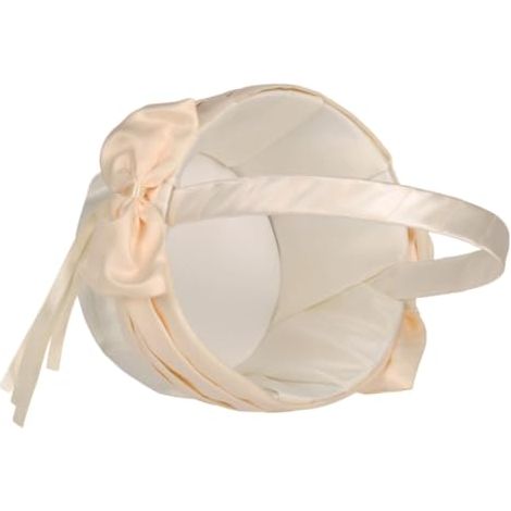 Panier à Fleurs Beige pour Mariage Poignée Pratique en Plastique et Tissu, Panier Léger et Élégant pour Décoration Intérieure et Demoiselles D'honneur (1/5)