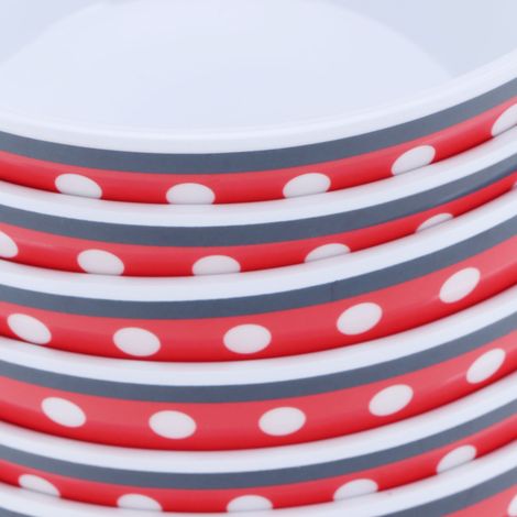 Lot de 12 saladiers de 15 cm (6 pouces) en porcelaine imitation, vaisselle à pois rouges (1/5)