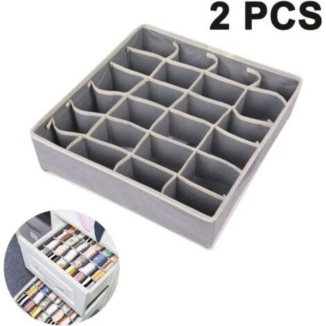 BUNTHAUS Set mit 2 Aufbewahrungsboxen für Unterwäsche und andere kleine Accessoires, faltbare Schubladeneinsätze mit 24 Fächern zur Aufbewahrung von Socken, Schals, BHs, grau