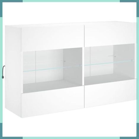 Meuble TV mural - 837106 - blanc - LED intégrées - 98,5 x 30 x 60,5 cm (1/5)