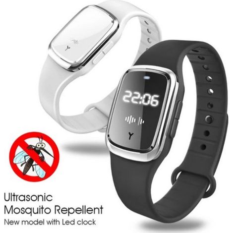 Neues Ultraschall-Mückenabwehrarmband mit Zeitanzeige für den Sommer – ideal für drinnen und draußen.