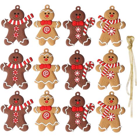 Lot de 12 décorations de Sapin de Noël Traditionnelles Bonhomme Roux à Suspendre (1/5)