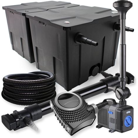 SunSun Komplettset: CBF-350B Teichfilter bis 60000 L Teichfilteranlage, NEO10000 Teichpumpe 10000l/h 80W, CUV-672 Teichklärer 72W, 25m Teichschlauch 25 mm, CTP-5003 Springbrunnen 5000l/h 30W (1/5)