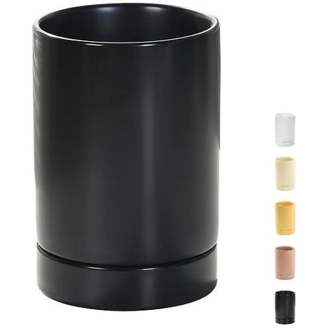 royaluxe - Porte-ustensiles de cuisine pour comptoir, cuillère, spatule, pot à ustensiles de cuisine en céramique, porte-couverts, porte-baguettes (noir) (1/5)