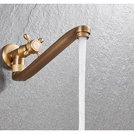 Antiker Wasserhahn, 180° drehbarer Waschtisch-Mischbatterie aus Messing zur Wandmontage, Einschlauch-Lang-Kaltwasserhahn für Badezimmer im Freien, Pool, Garten, Küche (1/4)