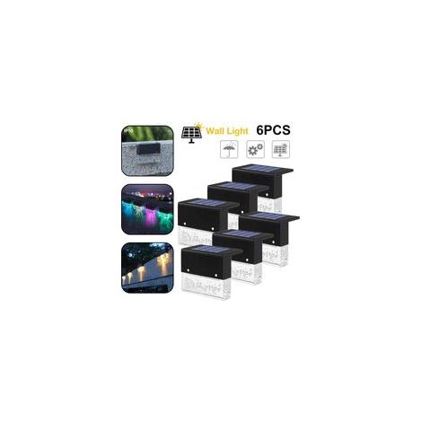 6 LED Luce solare, luce per recinzione, luce da parete, luce da giardino, luce per scale esterne, luce decorativa da giardino bianca calda/cambia colore - Crezuo