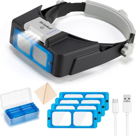 Headband loupe with LED light,  1.5X to 3.5X rechargeable head magnifier,  optical loupe with lens,  Optivisor Hobbies jewelry viewfinder,  eyepiece for close work (1/5)