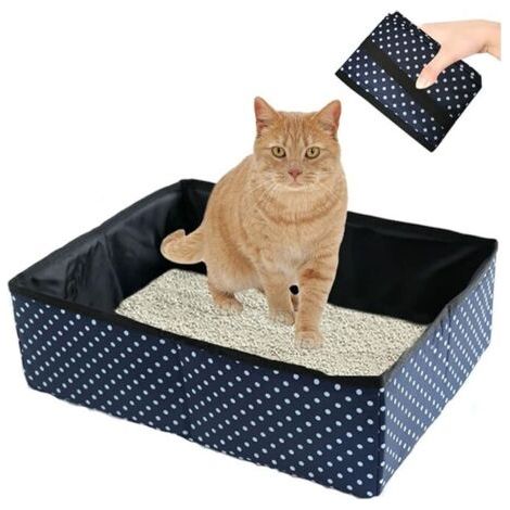 1pc Bac à Litière pour Chat Pliable, Portable Litière de Voyage pour Chat, Boîte à Litière Pliable pour Chats avec Animaux, Imperméable, Nettoyer pour Domicile et Extérieures Camping, L(Bleu) (1/3)