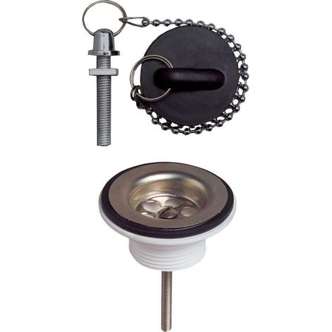 Wirquin Pro – Bonde de lavabo Ø72 mm avec bouchon en plastique – Grille inox – Chaînette 250 mm – Évacuation sans trop-plein (1/2)