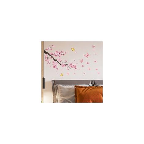 Stickers Muraux Fleurs de Cerisier Rose Autocollants Muraux Mural Stickers pour Chambre Salon Mur TV (1/5)