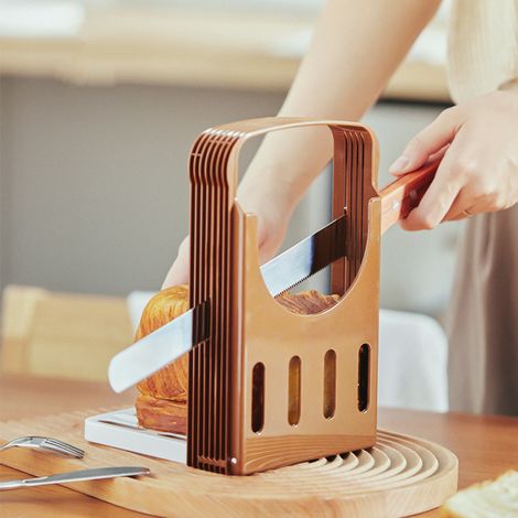 Trancheuse réglable pour pain maison, en plastique, avec un design pliable, pour toasts, bagels et sandwichs.-AquaForge (1/5)