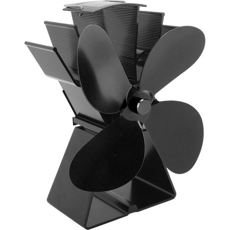 Ventilateur de cheminée à 4 pales verticales trapézoïdales thermoélectriques pour poêles à bois, noir (1/5)