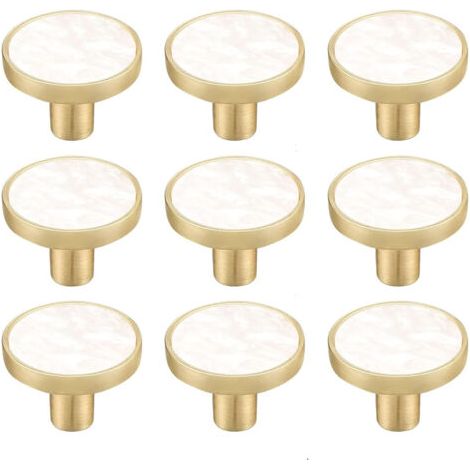 RHG Lot de 8 boutons d'armoire ronds en Alliage de zinc,Poignées de tiroir décoratives blanches,Boutons de commode, de commode, de meubles de cuisine, crochets à vêtements (8, style) (1/4)