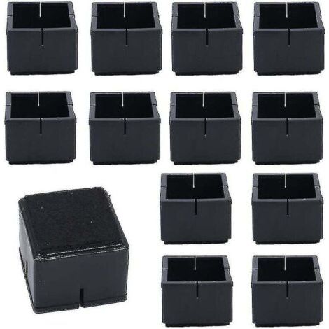 Protectores cuadrados para patas de sillas, 12 piezas, 42-48 mm, de PVC, con almohadillas de fieltro, color negro. Protectores cuadrados para patas de sillas, mesas y sofás.