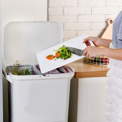 Poubelle de tri sélectif grande capacité, surélevée et mobile, 2 niveaux, 29 L, 36 x 26 x 77 cm (1/5)