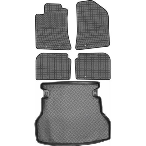 Set di tappetini in gomma per auto e tappetino per bagagliaio per Toyota Avensis II Liftback dal 2003 al 2009.