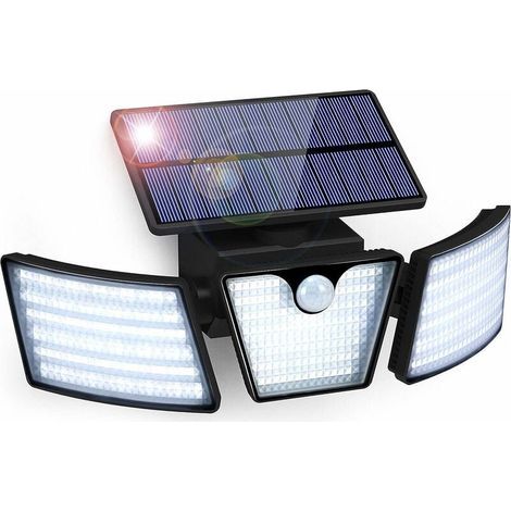 Lampe Solaire Extérieur Détecteur de Mouvement 265 LED IP65 Étanche 3 Têtes Rotation 360° Lumière Murale Spot Mural Extérieur Étanche pour Jardin Garage Allée Entrée (1/5)