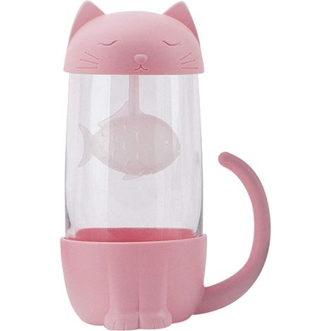 Tasse à thé en verre avec infuseur et couvercle chat pour infusion cadeau pour amateur de thé et accessoire de table