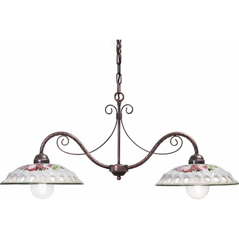 Lampadario Classico Napoli Metallo E Ceramica Bianco Sfumato Oro 2 Luci E27 (1/5)