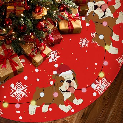 Jupe de sapin de Noël rouge, motif bouledogue anglais, tapis de sapin, 120 cm, décorations de Noël hivernales pour la maison (1/5)