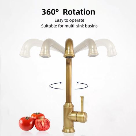 Mitigeur de Cuisine en Laiton Brossé Robinet d'Évier Pivotant à 360° pour Eau Chaude et Froide Design Élégant Rétro Haute Qualité