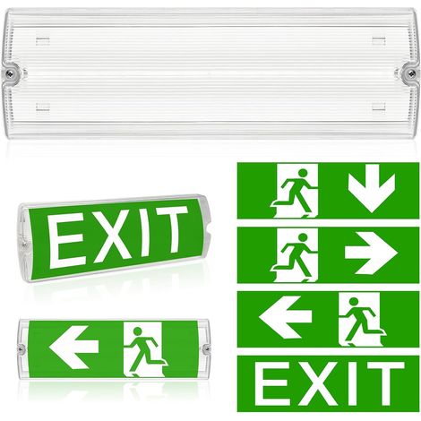 Éclairage de secours LED - Lumière permanente - Éclairage de secours avec batterie de secours 3 h - Lampe de sortie de secours avec bouton de test manuel - 4 pictogrammes de sortie de secours (1/5)