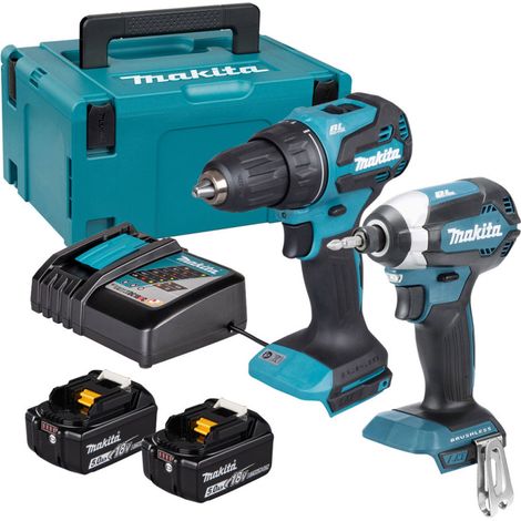 MAKITA Pack 2 machines 18V : Perceuse visseuse DDF490 + Visseuse à chocs DTD153 + 2 batteries 5Ah, chargeur et coffret MAKPAC (1/5)