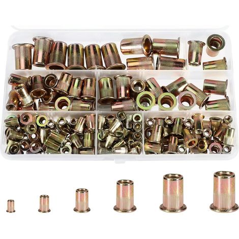 165 PièCes Insert Fileté Metal Galvanisé Ecrou A Sertir Insert Fileté Meta M3 M4 M5 M6 M8 M10 Convient Pour Le Bois, Les Voitures, Les Meubles Et Les DéCorations. (1/5)