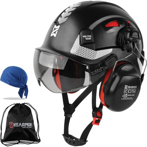 Casque de Protection avec Protection auditive et visière, certifié en 397, Casque de Travail ventilé, Suspension à 6 Points, idéal pour l'industrie et la Construction, Blanc
