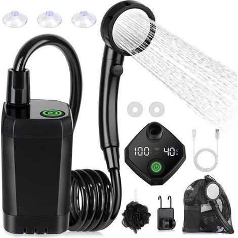 Kit de ducha para camping: bomba de ducha eléctrica recargable portátil，resistente al agua，pantalla inteligente，4 modos de rociado (1/2)