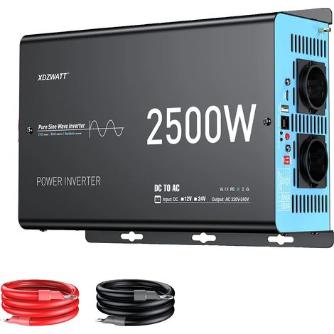 Onduleur Sinusoïdal Pur, Puissance Nominale 2500W, Télécommande et Affichage LCD, 24V 2500W (5000W Pic) (1/2)