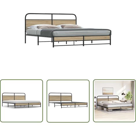 vidaXL Metallbett ohne Matratze Räuchereiche 180x200 cm (1/5)