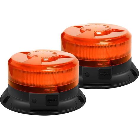 Gyrophare LED orange 12V sans fil Rechargeable 12V-24V jaune stroboscopique clignotant magnetique 9 modes Avec câble USB de voiture véhicule Tracteur de golf UTV Car Bus (1/5)