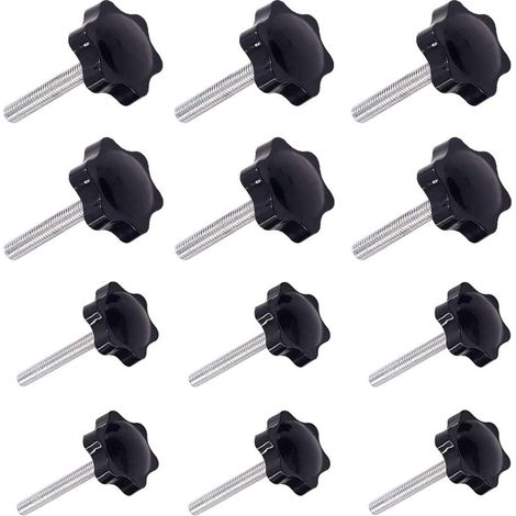 12 Pièces M6 (32) × 40mm et M8 (38) × 40mm Poignée de Serrage à Filetage Mâle Gripandles vis Boutons Poignées Bouton étoile (1/4)