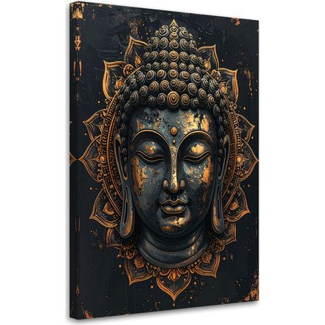 Tableau déco Mandala Bouddha Zen Spa noir et or 60x90 (1/4)